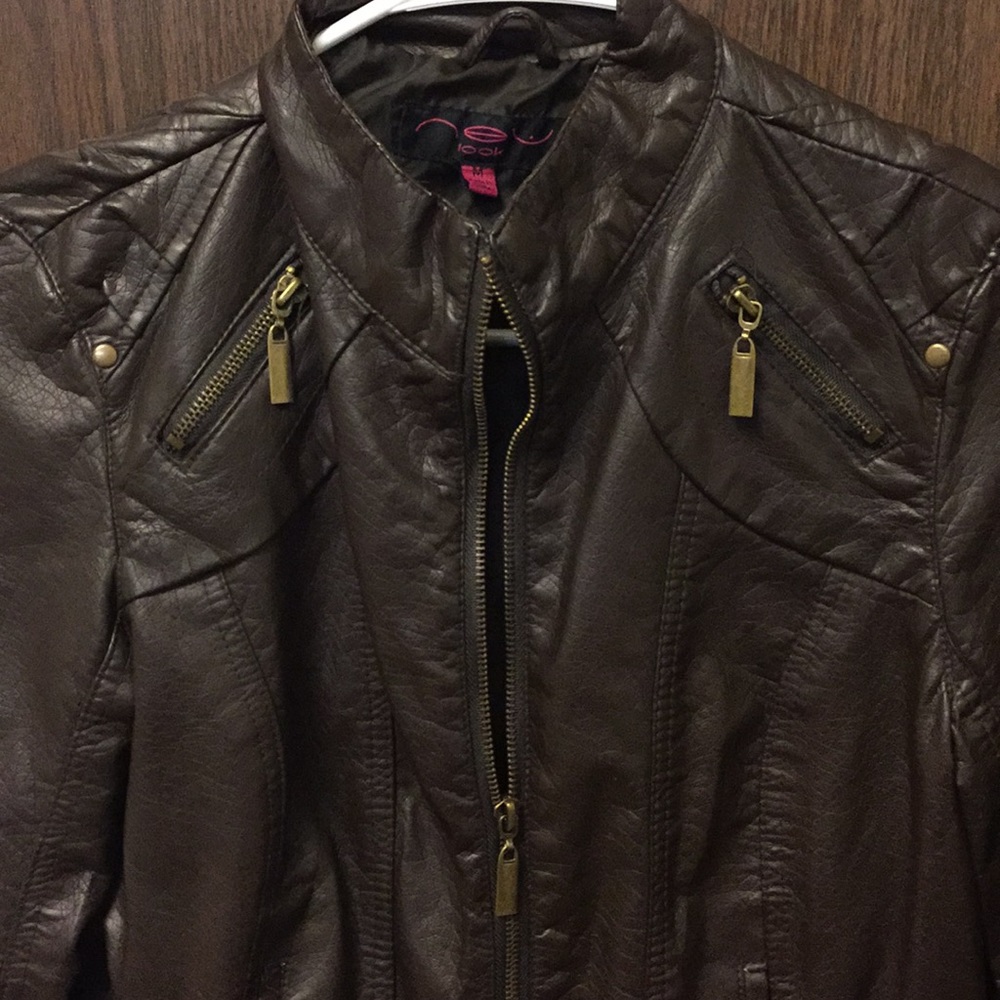 Chocolate brown faux leather jacket